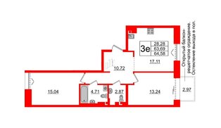 Квартира в ЖК «Империал Клаб», 2 комнатная, 63.69 м², 6 этаж