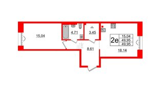 Квартира в ЖК «Империал Клаб», 1 комнатная, 49.95 м², 2 этаж