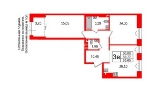 Квартира в ЖК «Империал Клаб», 2 комнатная, 63.77 м², 7 этаж