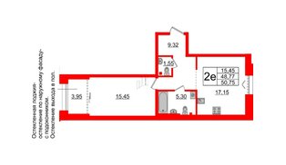 Квартира в ЖК Imperial Club, 1 комнатная, 48.77 м², 2 этаж
