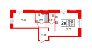 Квартира в ЖК Imperial Club, 1 комнатная, 57.75 м², 2 этаж