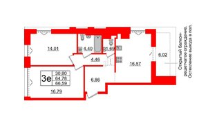 Квартира в ЖК Imperial Club, 2 комнатная, 64.78 м², 7 этаж