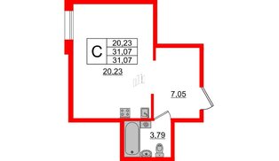 Апартаменты в ЖК ZOOM Черная речка, студия, 31.07 м², 7 этаж