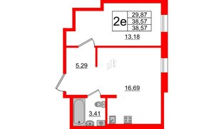 Апартаменты в ЖК ZOOM Черная речка, 1 комнатные, 38.57 м², 12 этаж