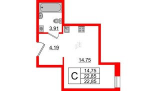 Апартаменты в ЖК ZOOM Черная речка, студия, 22.85 м², 11 этаж