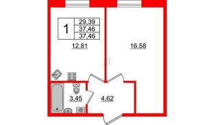 Апартаменты в ЖК ZOOM Черная речка, 1 комнатные, 37.46 м², 11 этаж