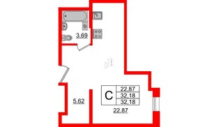 Апартаменты в ЖК ZOOM Черная речка, студия, 32.18 м², 13 этаж
