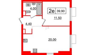 Квартира в ЖК Витебский парк, 1 комнатная, 39.9 м², 5 этаж