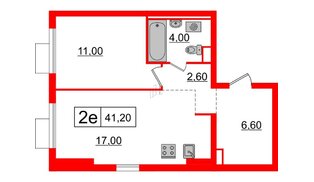 Квартира в ЖК Витебский парк, 1 комнатная, 41.2 м², 3 этаж