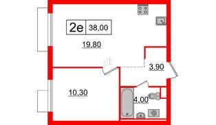 Квартира в ЖК Витебский парк, 1 комнатная, 38 м², 2 этаж
