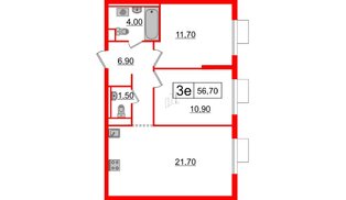 Квартира в ЖК Витебский парк, 2 комнатная, 56.7 м², 8 этаж