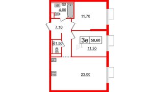 Квартира в ЖК Витебский парк, 2 комнатная, 58.6 м², 2 этаж