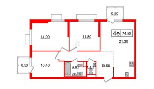 Квартира в ЖК Витебский парк, 3 комнатная, 74.5 м², 2 этаж