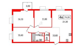 Квартира в ЖК Витебский парк, 3 комнатная, 74.2 м², 3 этаж