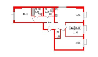 Квартира в ЖК Витебский парк, 3 комнатная, 83.6 м², 5 этаж