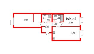 Квартира в ЖК Витебский парк, 2 комнатная, 63.4 м², 4 этаж