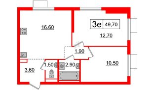 Квартира в ЖК Витебский парк, 2 комнатная, 49.7 м², 4 этаж