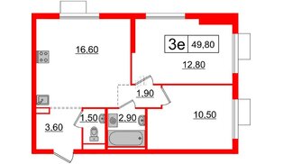 Квартира в ЖК Витебский парк, 2 комнатная, 49.8 м², 7 этаж