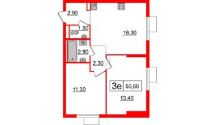 Квартира в ЖК Витебский парк, 2 комнатная, 50.6 м², 8 этаж