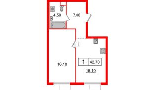 Квартира в ЖК Витебский парк, 1 комнатная, 42.7 м², 2 этаж