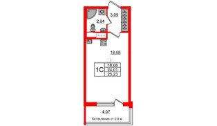 Квартира в ЖК «Сенат в Московском», студия, 24.01 м², 2 этаж