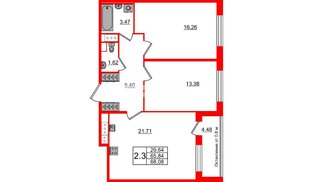 Квартира в ЖК «Сенат в Московском», 2 комнатная, 65.84 м², 9 этаж