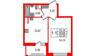 Квартира в ЖК «Сенат в Московском», 1 комнатная, 30.68 м², 10 этаж