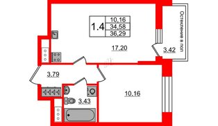 Квартира в ЖК «Сенат в Московском», 1 комнатная, 34.1 м², 6 этаж