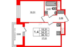 Квартира в ЖК «Сенат в Московском», 1 комнатная, 33.8 м², 7 этаж