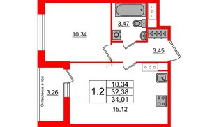 Квартира в ЖК «Сенат в Московском», 1 комнатная, 31.8 м², 10 этаж
