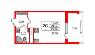 Квартира в ЖК «Сенат в Московском», студия, 24.2 м², 8 этаж