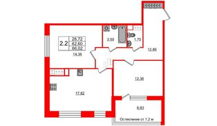 Квартира в ЖК «Сенат в Московском», 2 комнатная, 62.5 м², 4 этаж