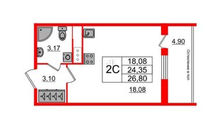 Квартира в ЖК «Сенат в Московском», студия, 24.2 м², 8 этаж
