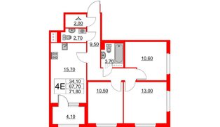 Квартира в ЖК Югтаун, 3 комнатная, 67.7 м², 3 этаж