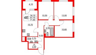 Квартира в ЖК Югтаун, 3 комнатная, 67.7 м², 2 этаж