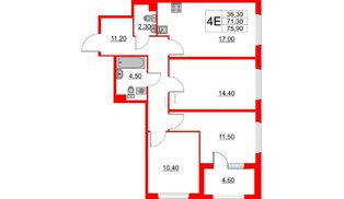 Квартира в ЖК Югтаун, 3 комнатная, 71.3 м², 1 этаж