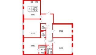 Квартира в ЖК Domino Premium, 4 комнатная, 129.1 м², 3 этаж