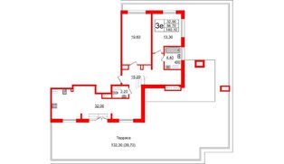 Квартира в ЖК Upoint на Пискарёвском, 2 комнатная, 140.1 м², 9 этаж