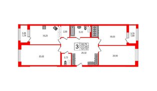 Квартира в ЖК «Riverside», 3 комнатная, 115.7 м², 4 этаж