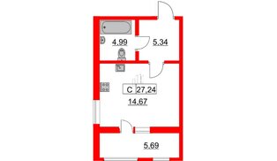 Квартира в ЖК «Расцветай в Янино», студия, 26.8 м², 1 этаж