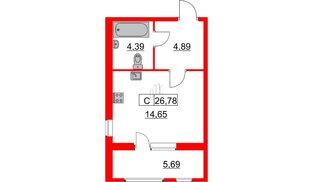 Квартира в ЖК «Расцветай в Янино», студия, 26.8 м², 2 этаж