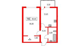Квартира в ЖК Расцветай в Янино, 1 комнатная, 38.1 м², 10 этаж