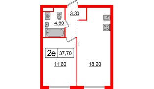 Квартира в ЖК Шкиперский, 19, 1 комнатная, 37.7 м², 12 этаж
