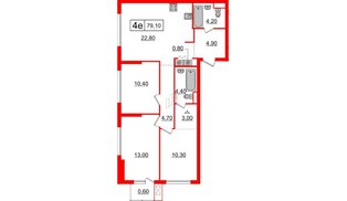 Квартира в ЖК Шкиперский, 19, 3 комнатная, 79.1 м², 8 этаж