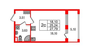 Квартира в ЖК «Дворцовый фасад», студия, 25 м², 3 этаж