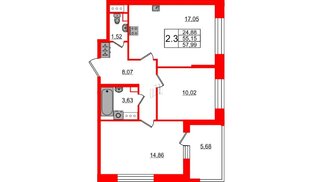 Квартира в ЖК 'Pulse Premier', 2 комнатная, 55.15 м², 5 этаж