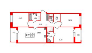 Квартира в ЖК 'Pulse Premier', 3 комнатная, 89.47 м², 19 этаж