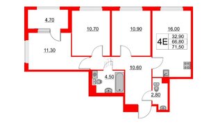 Квартира в ЖК Югтаун, 3 комнатная, 66.8 м², 1 этаж