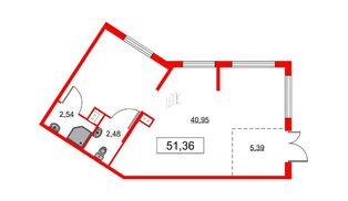 Помещение в ЖК Любоград, 51.36 м², 1 этаж