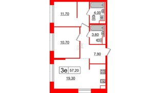 Квартира в ЖК Аэронавт, 2 комнатная, 57.2 м², 3 этаж